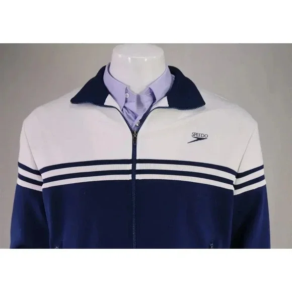 Speedo Vintage 1980's Blue/White Zip Front Track Jacket Unisex XL - Picture 3 of 10